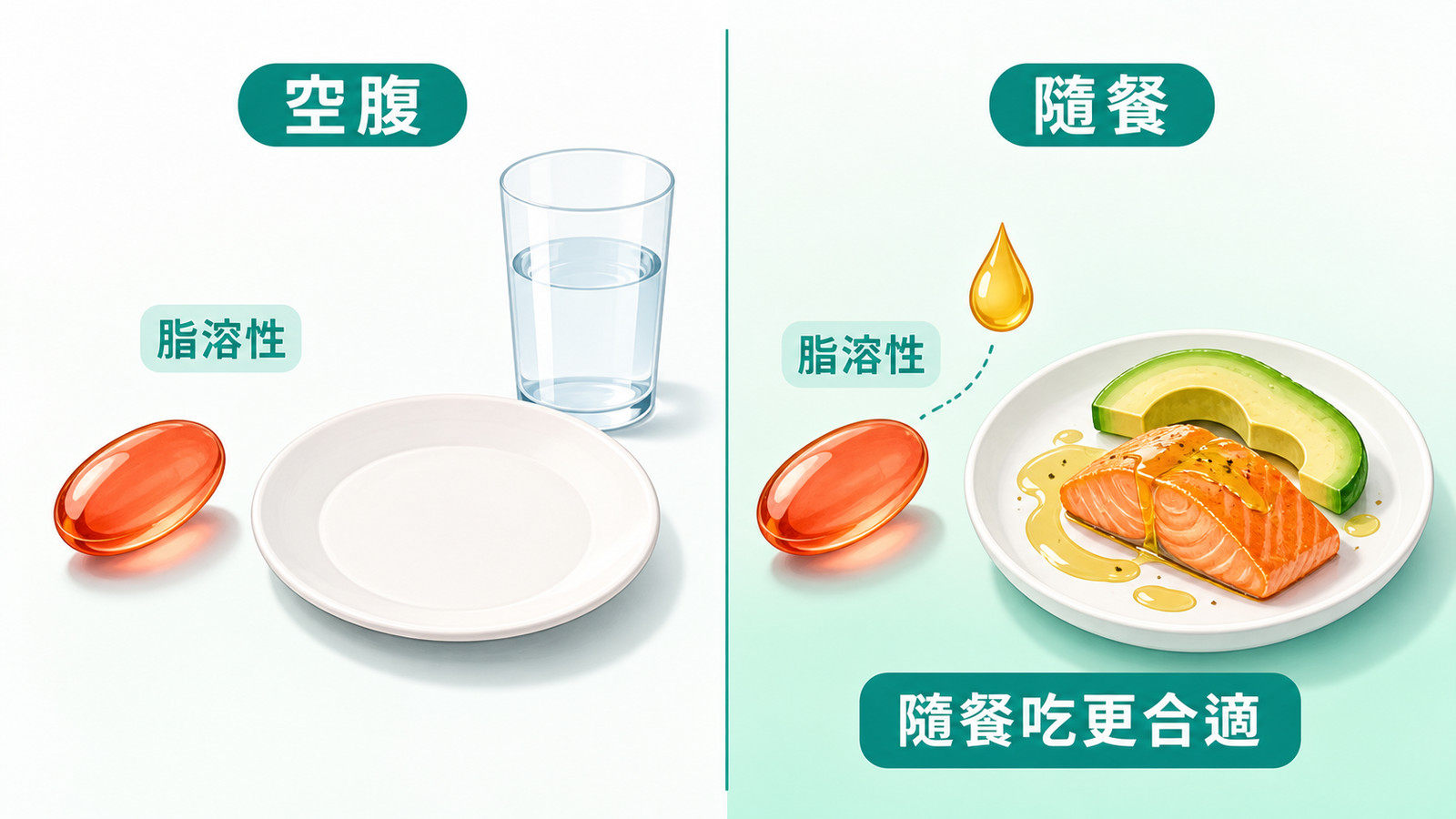 蝦紅素怎麼吃 | 空腹與隨餐對照：蝦紅素是脂溶性成分，和含油脂的一餐一起吃比較合適。